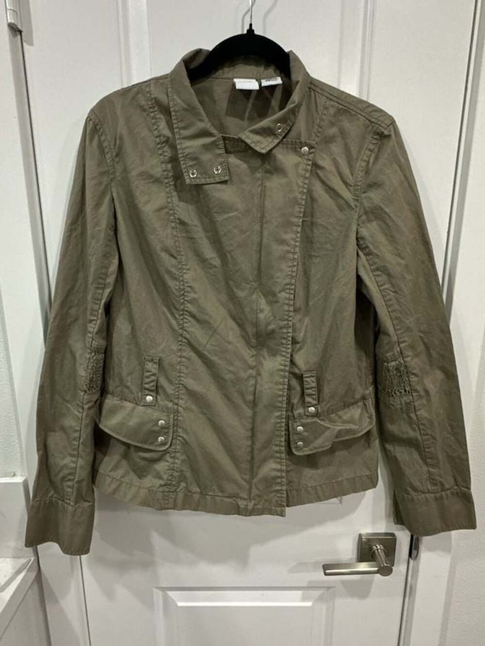 Armani Exchange Women's Olive Green Cotton Asymmetrical Snap Utility Jacket